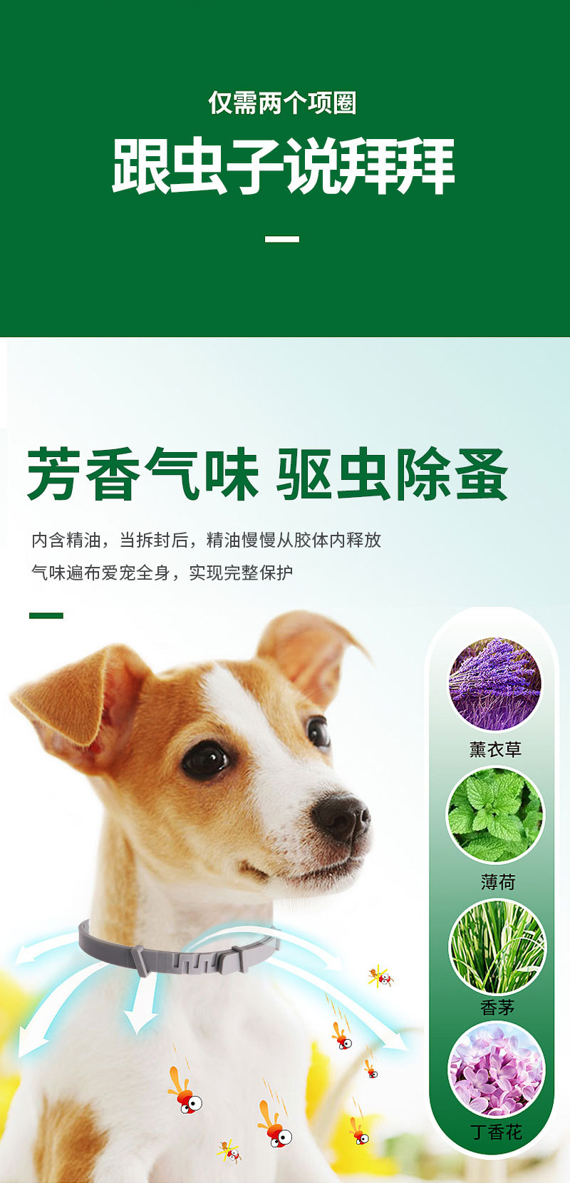 Floh-, Zecken- und Lausenschutz-Halsband für Hunde und Katzen, verstellbar