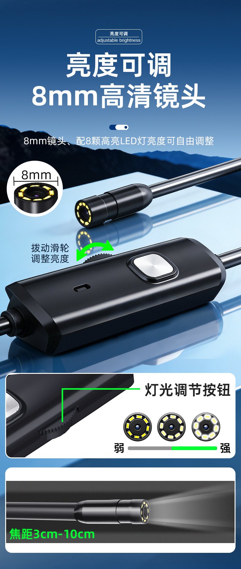 Endoscope camera for iPhone, 3 megapixel, waterproof, industrial