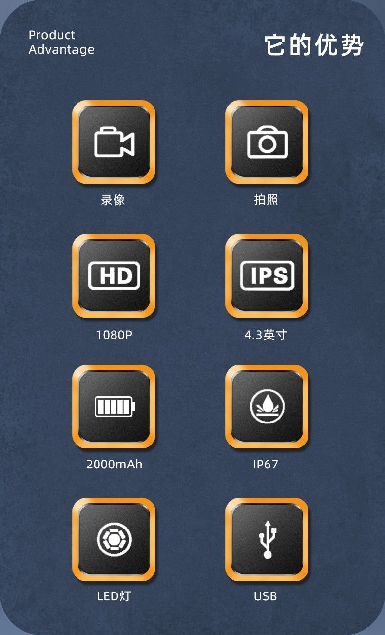 4,3-Zoll-Endoskop, Ultra-HD, Doppelkamera, wasserdicht