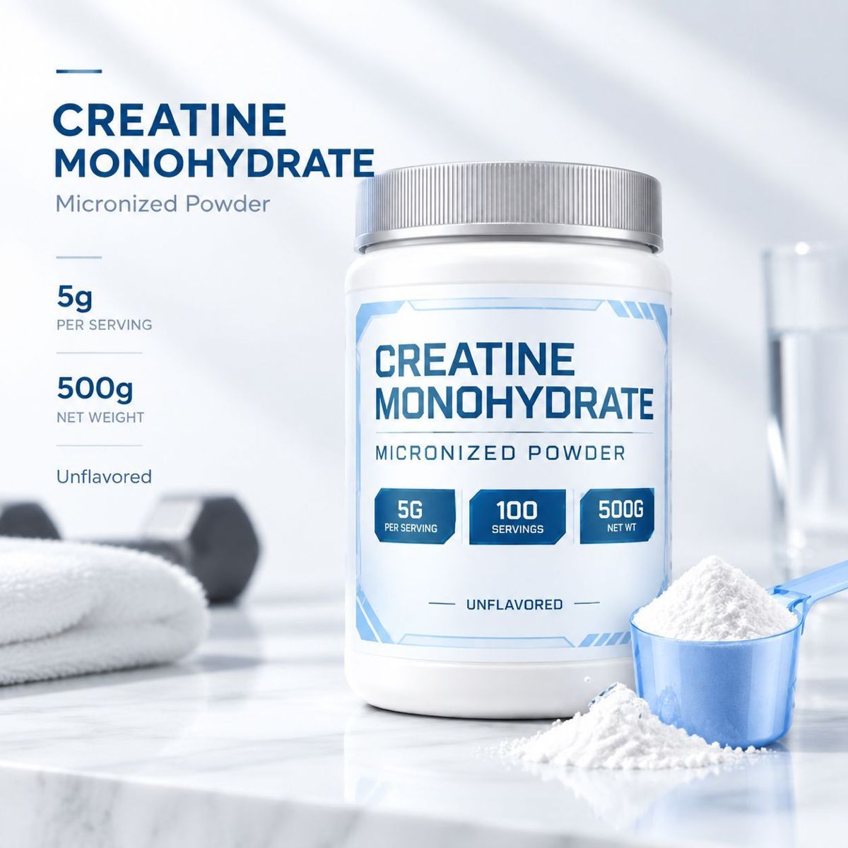 Kreatin Pulver und Molkenprotein