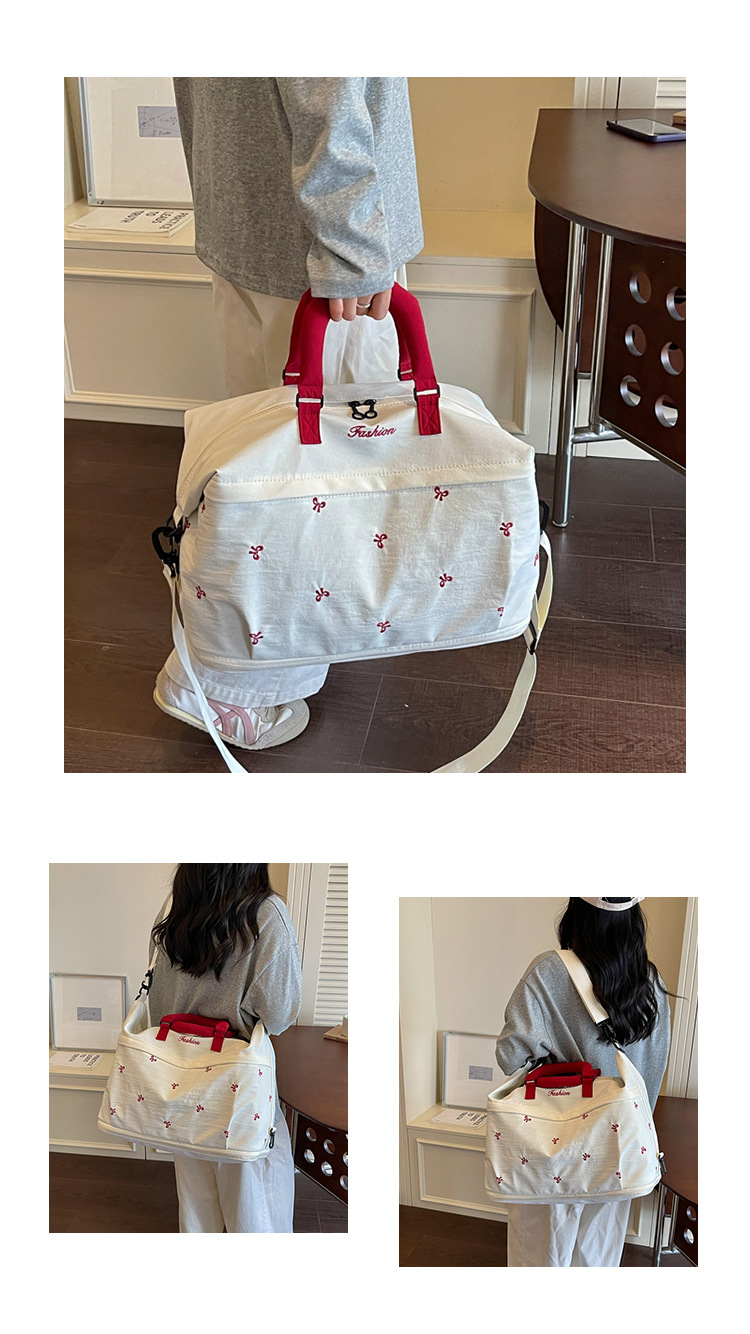 Bow-Detail Large-Capacity Travel Bag with Padding, Single Shoulder