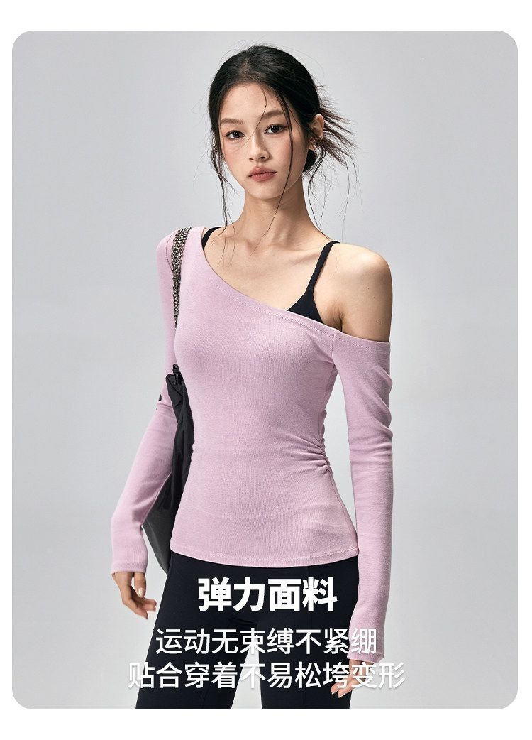 Yoga T-shirt kadın, uzun kollu, dar kesim, çapraz omuz