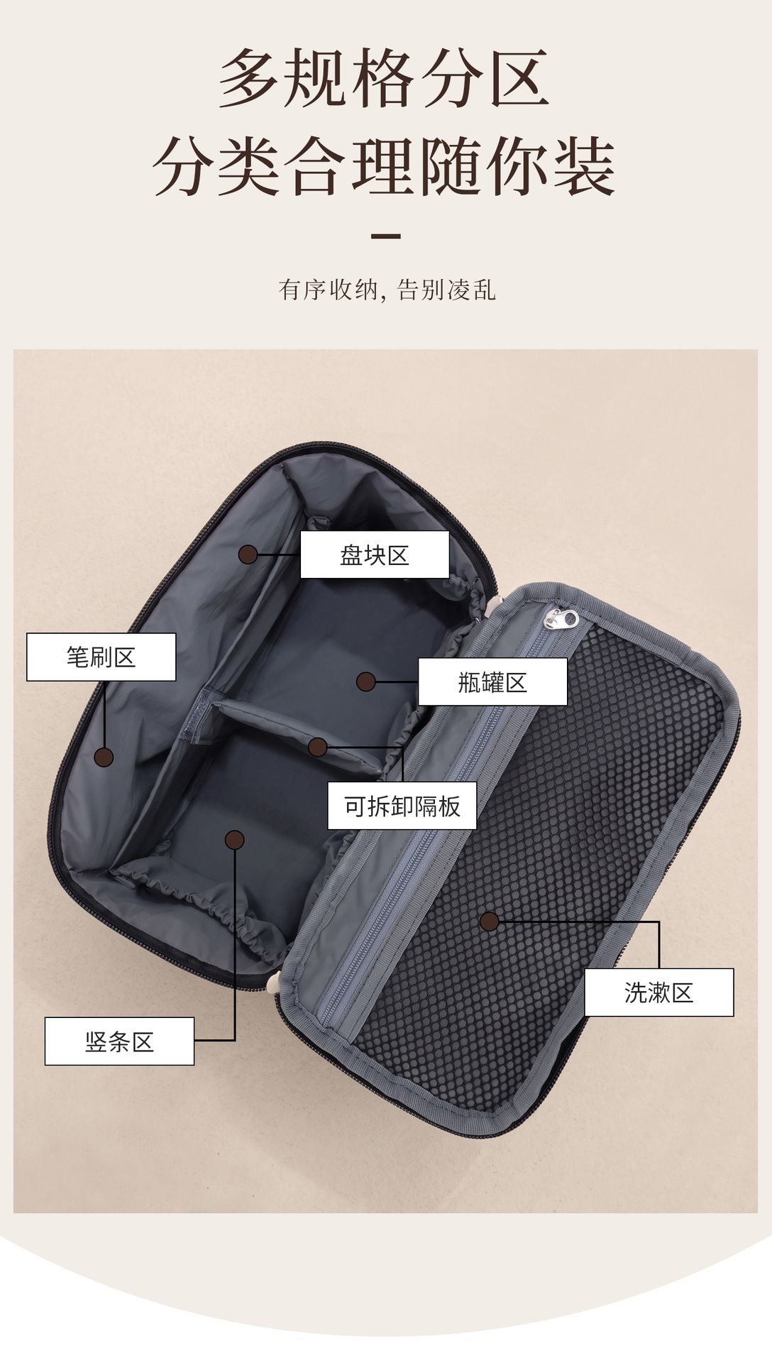 Aufrechte Kosmetiktasche, großes Fassungsvermögen, Nylon