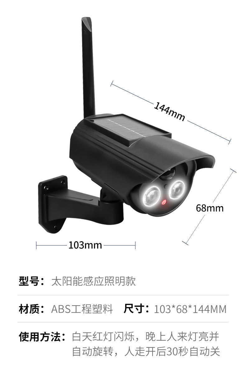Dummy surveillance camera, solar panel, motion sensor