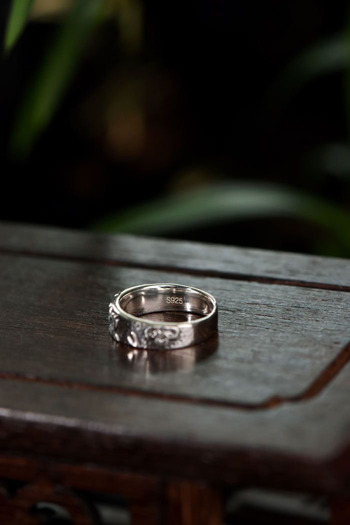 S925-Silber-Damenring mit Blumenmuster, handgefertigt verstellbar