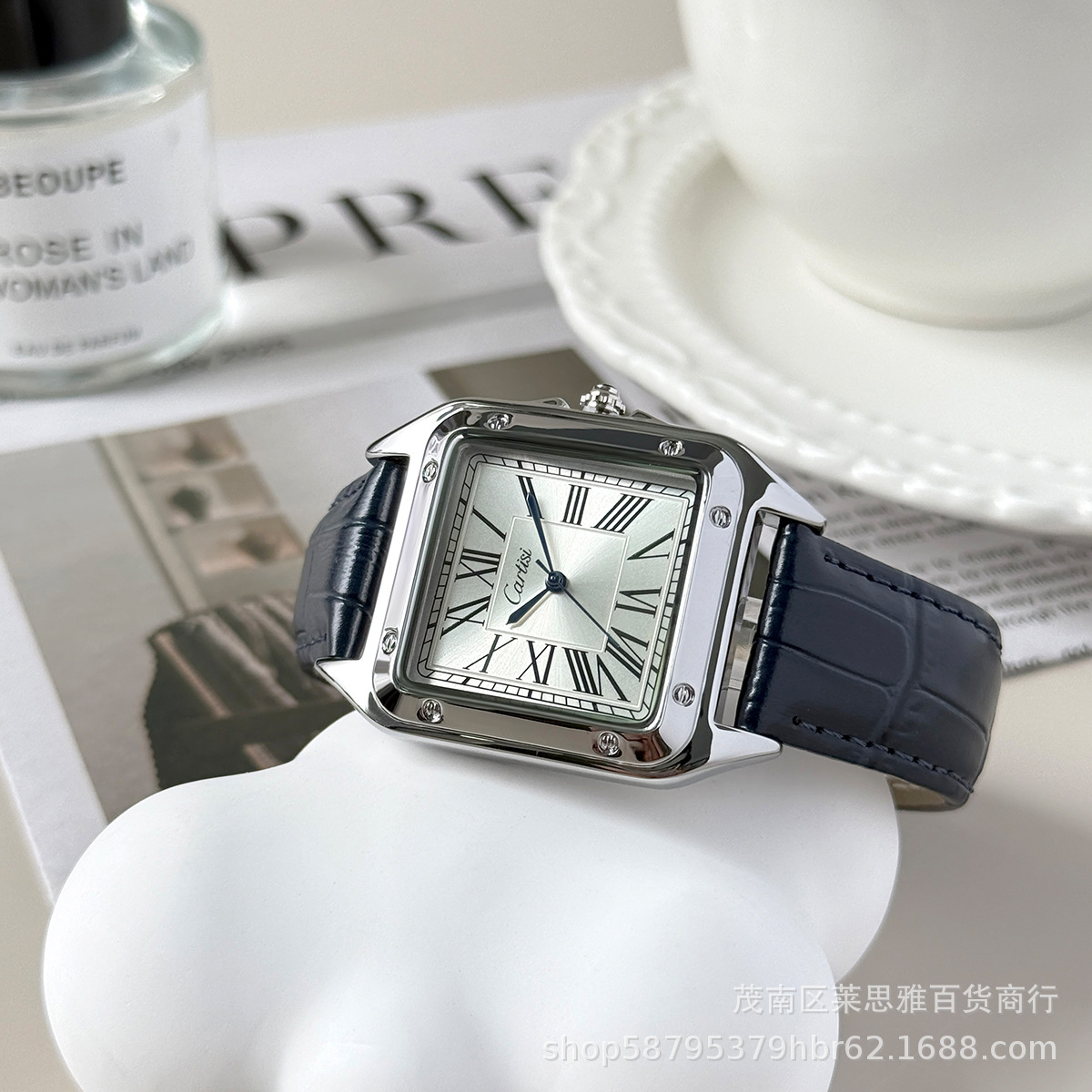 Cartisi men's wristwatch, square, roman numerals, leather strap