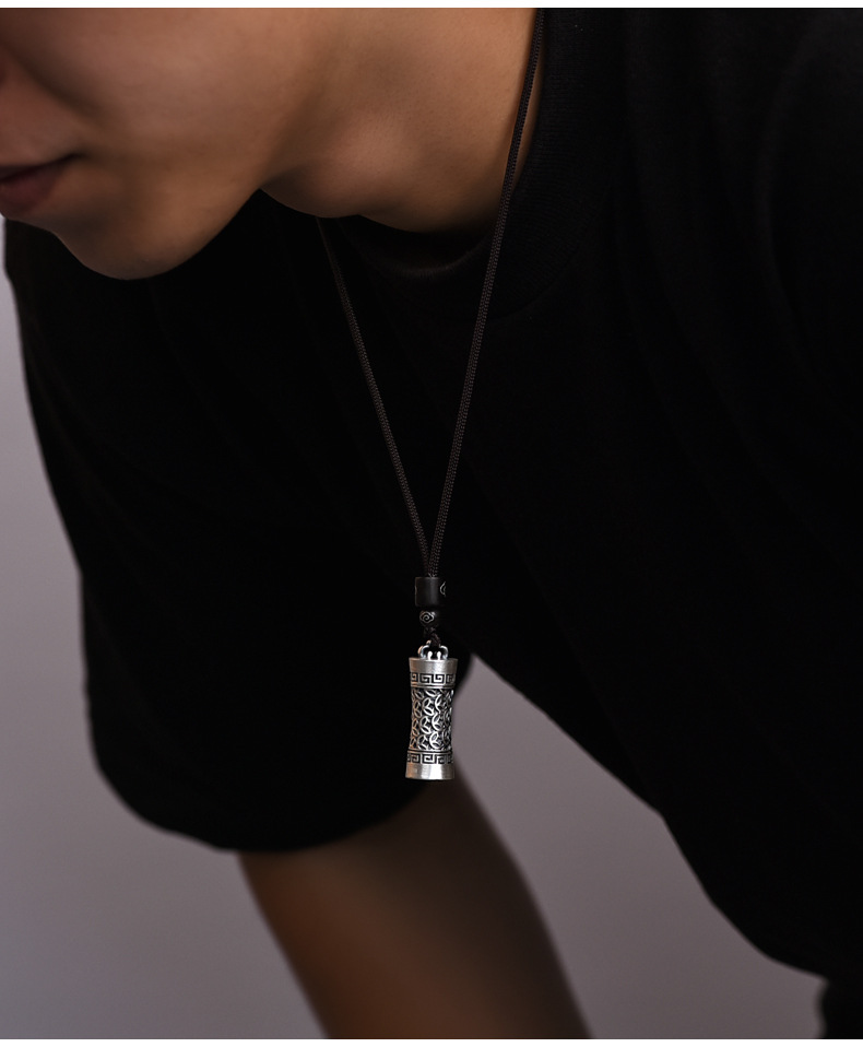 Openable Thai silver cloud mantra pendant, pure silver necklace