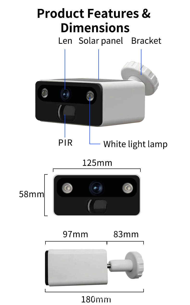 Solar surveillance camera, full-color night vision, wide-angle