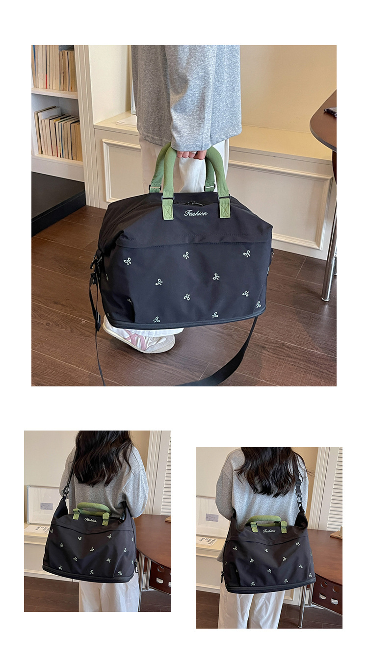 Bow-Detail Large-Capacity Travel Bag with Padding, Single Shoulder
