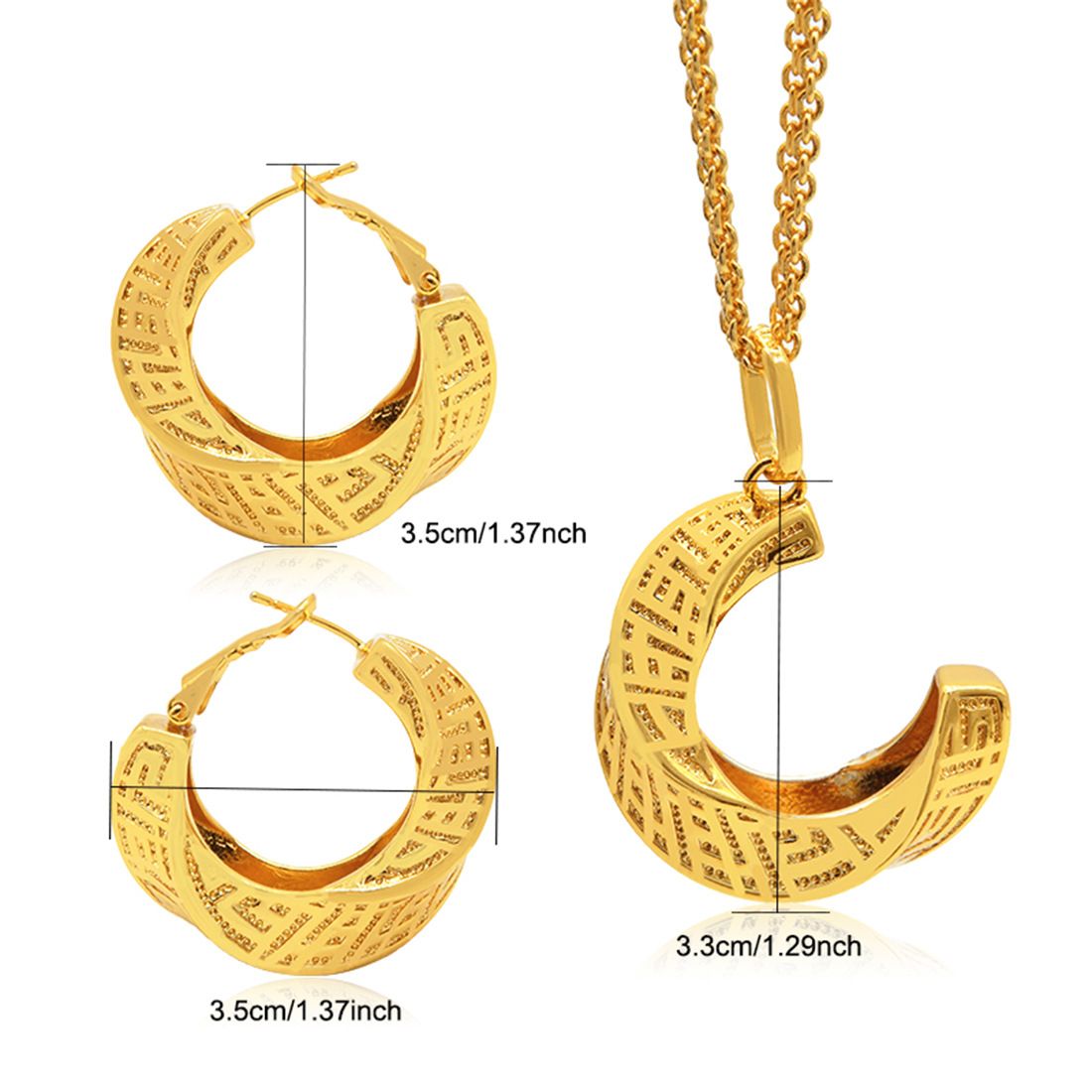 24K altın kaplı bakır takı seti kolye küpe geometrik