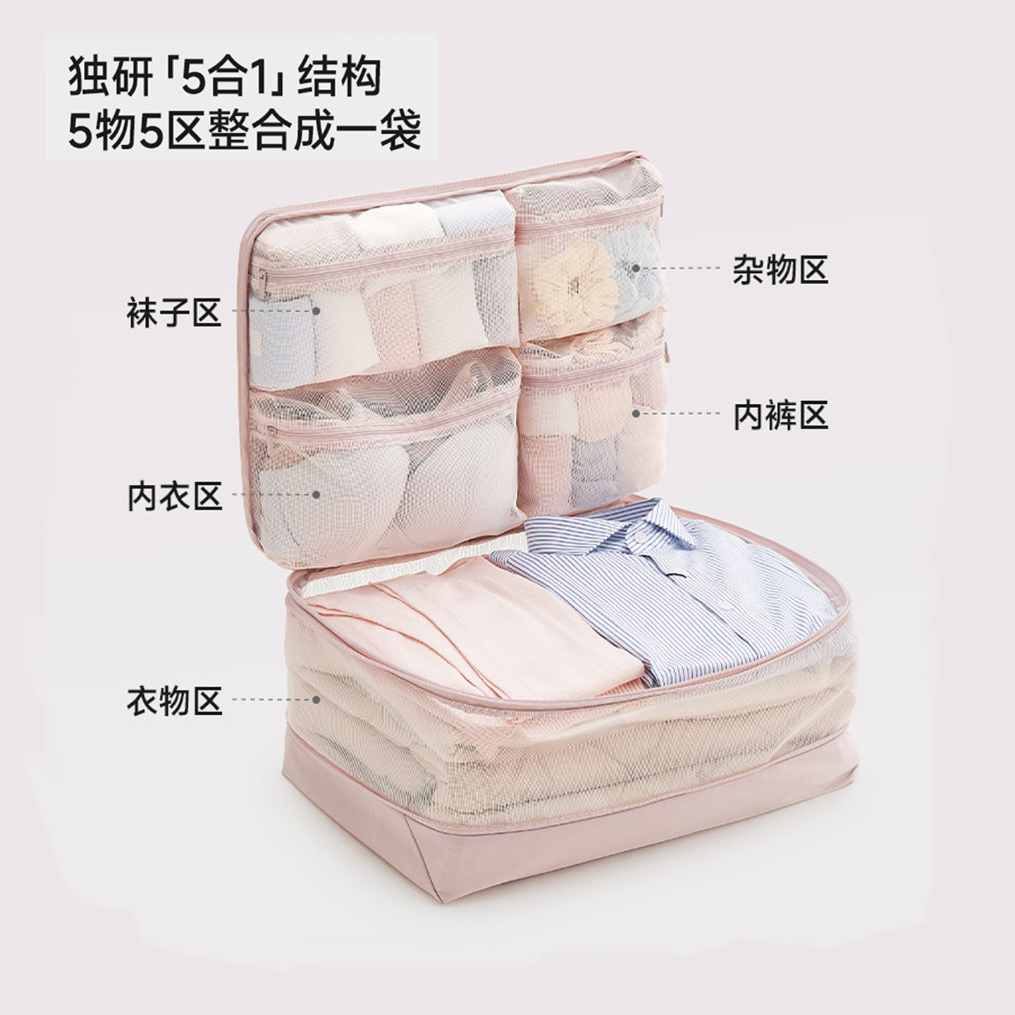 新款压压袋5合1出差衣物压缩收纳包便携旅行收纳袋子衣服分装整理