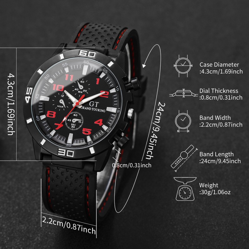Men's Quartz Watch Silicone Strap Sports Style Waterproof