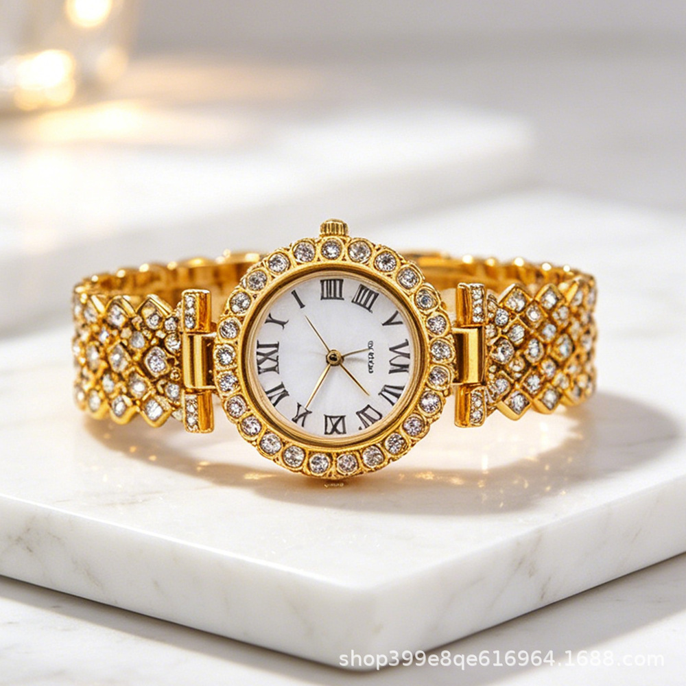 Damen-Quarzuhr Perlmutt-Zifferblatt Strass-Dekoration