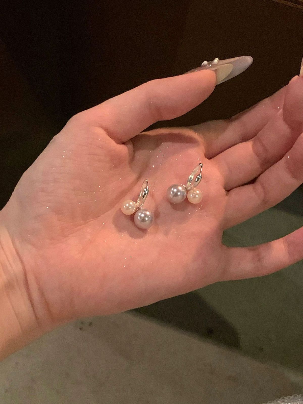 Dual pearl ear studs, circle earrings