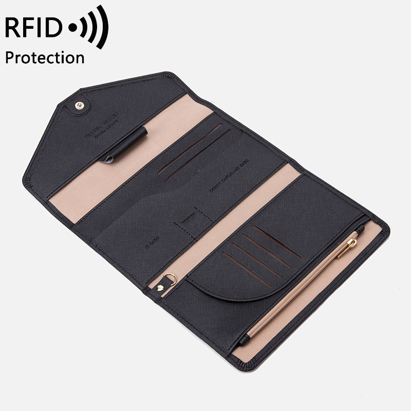 RFID passport wallet, trifold, leather, travel size