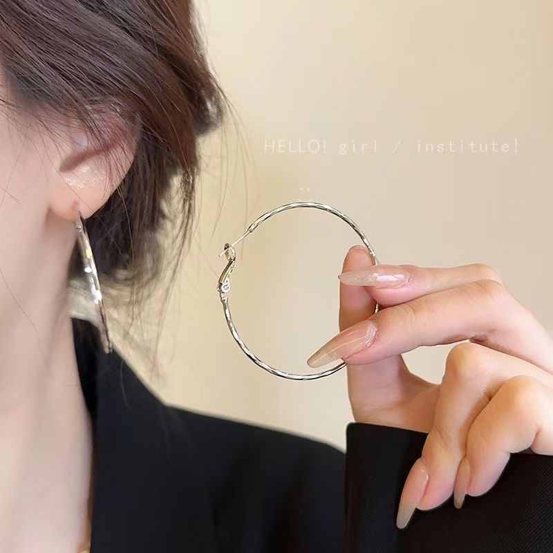 Silver minimalist hoop earrings, lightweight luxury