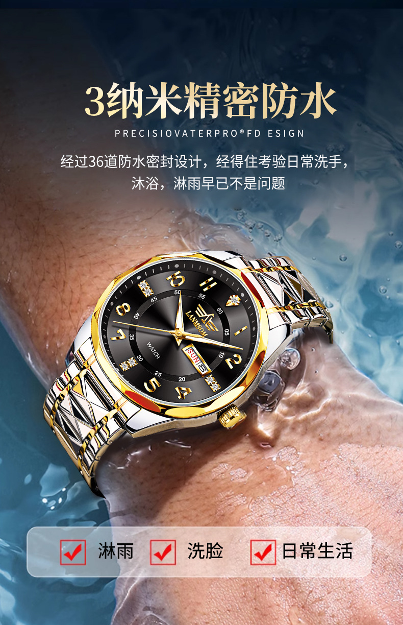 LANMSOM Herrenuhr Quarz, Stahlarmband, wasserdicht