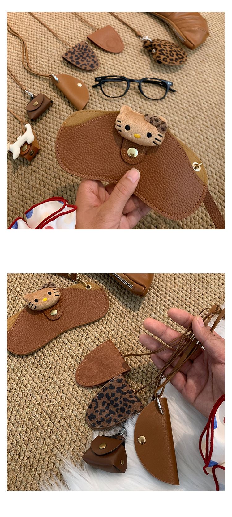 Leder-Dackel-Bär-Anhänger mit Sonnenbrillenetui