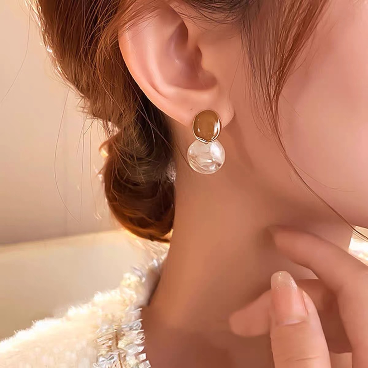 French enamel earrings women, vintage design