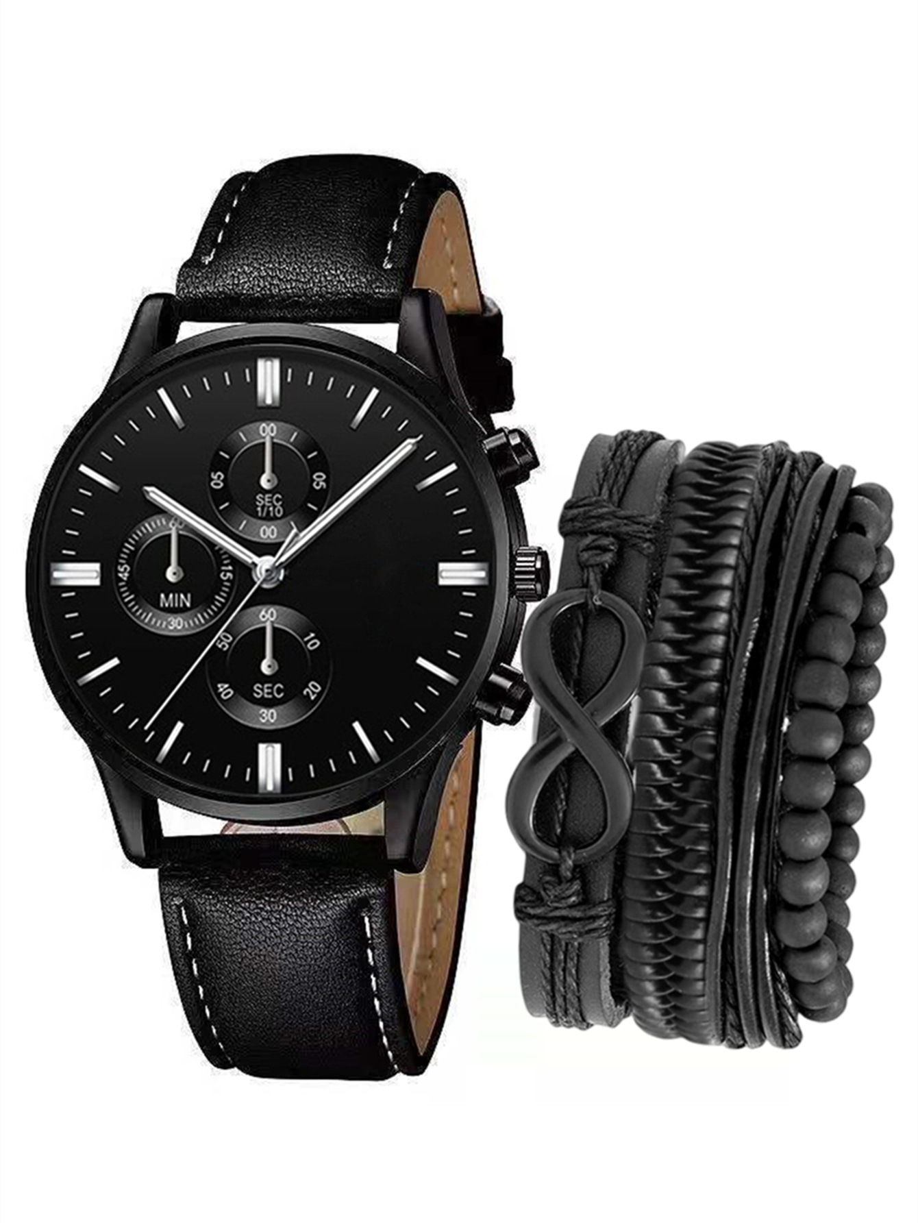 Herren-Ledergürtel, Uhr und Armband Set