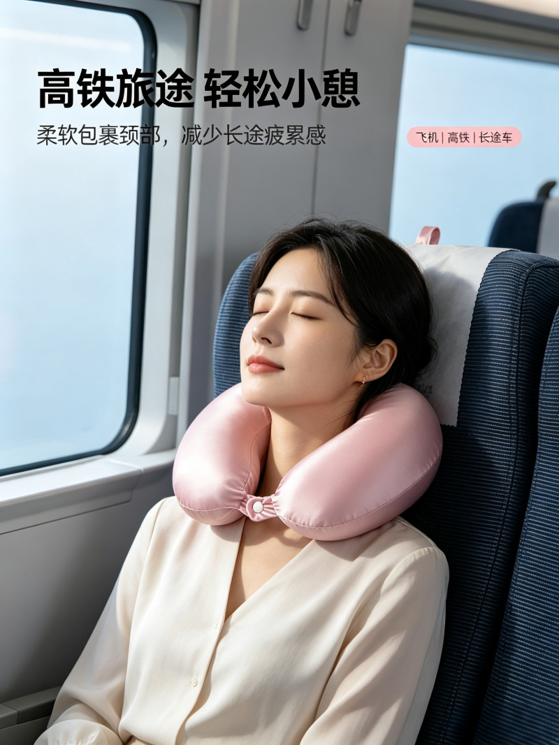U-shaped neck pillow portable simulated silk travel