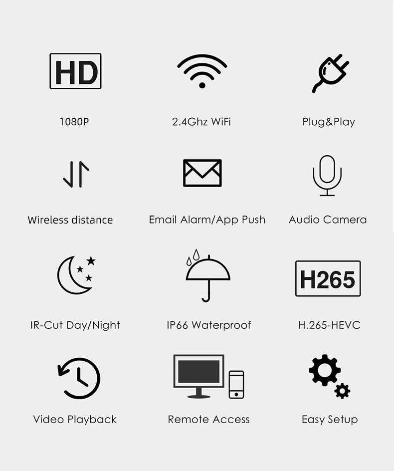 WiFi kablosuz kamera seti, dış mekan, su geçirmez