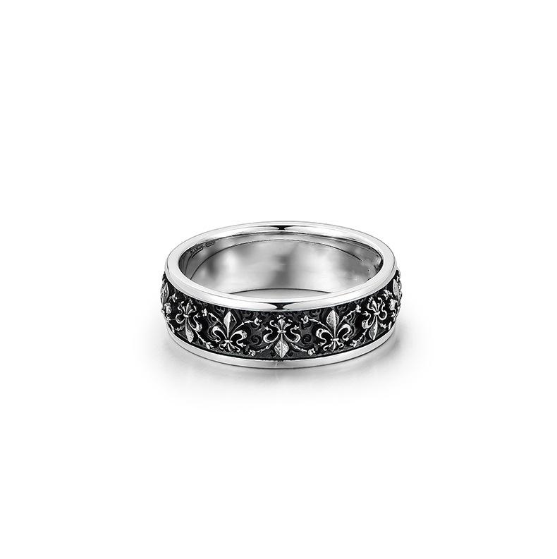 Chiba silver iris flower ring for men adjustable open