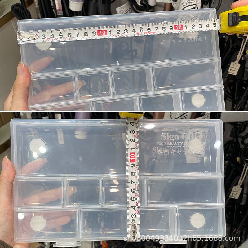 Makeup storage box set with hair clips and elastic bands, clear plastic