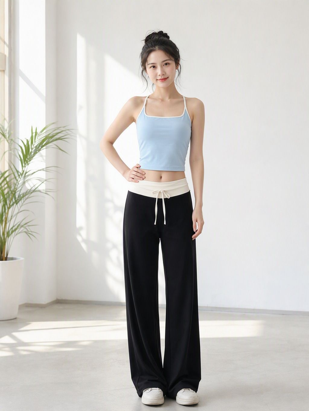 Color-block wide-leg yoga pants, quick-dry fabric