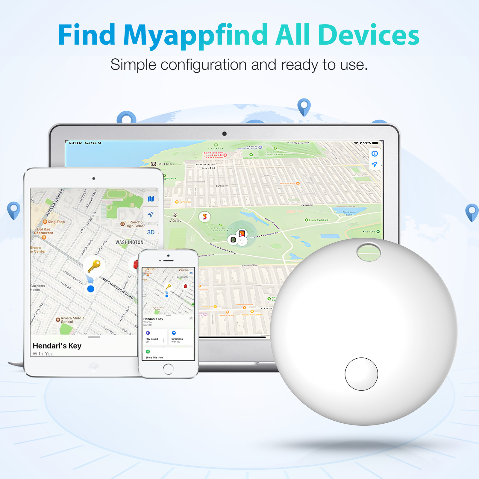 Mini Bluetooth anahtar bulucu, 29mm çaplı, konum takip