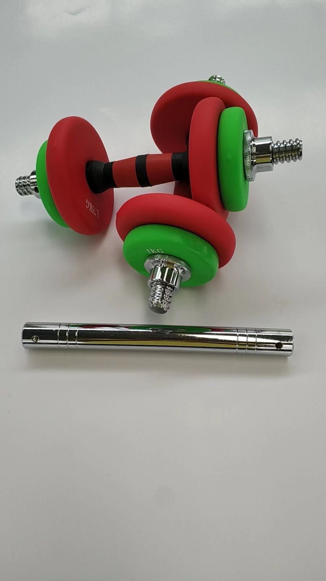 Colorful vinyl-coated dumbbell set, fitness shaping, adjustable
