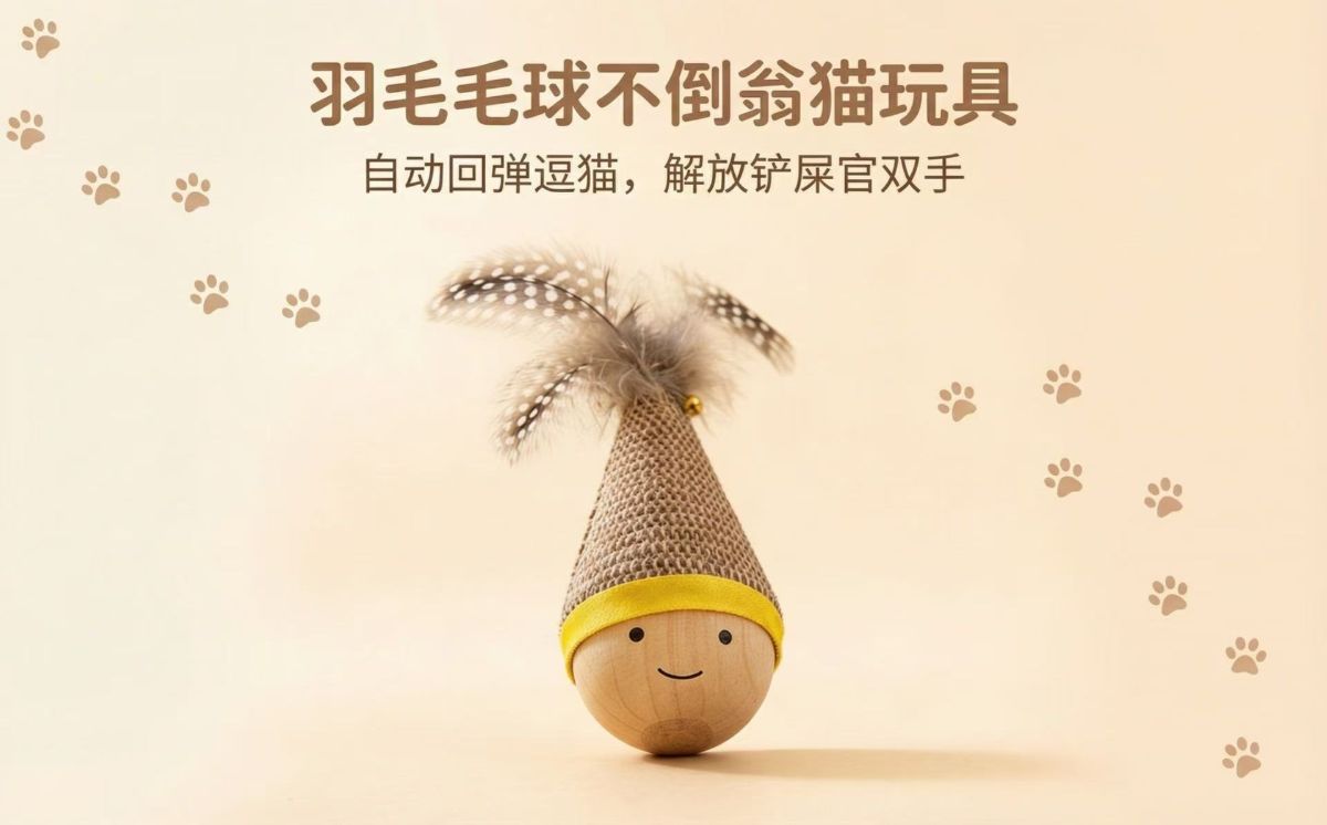 跨境爆品不倒翁猫玩具羽毛铃铛发声耐抓耐咬宠物玩具猫咪自嗨解闷