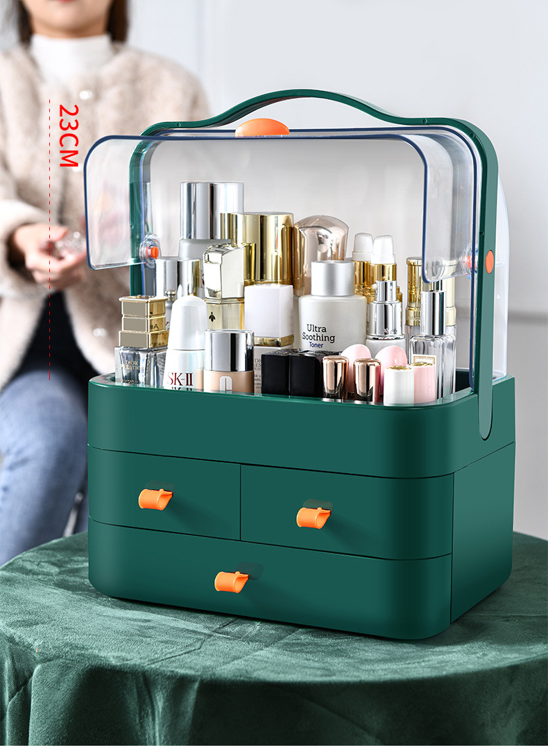 Double-door cosmetics storage box with drawers