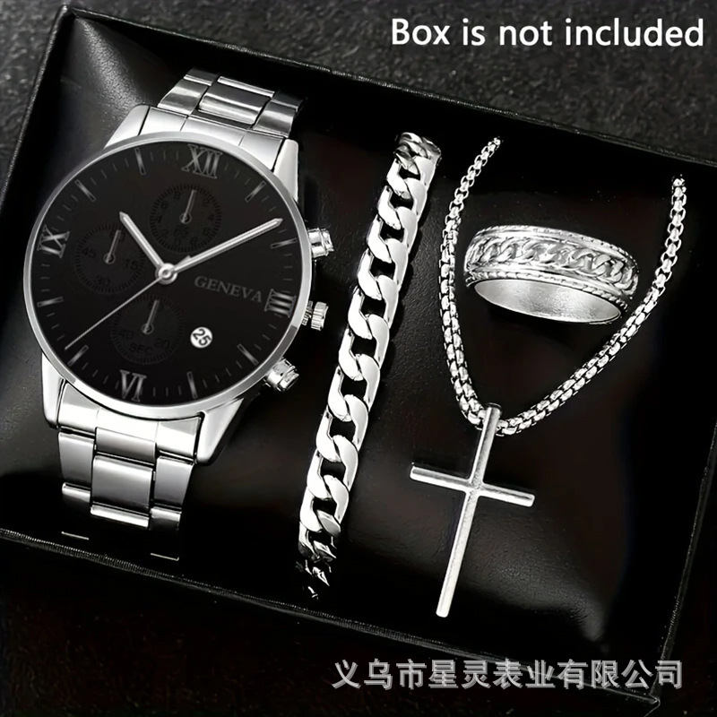 Herrenquarz-Armbanduhr mit Kalender, Stahlband