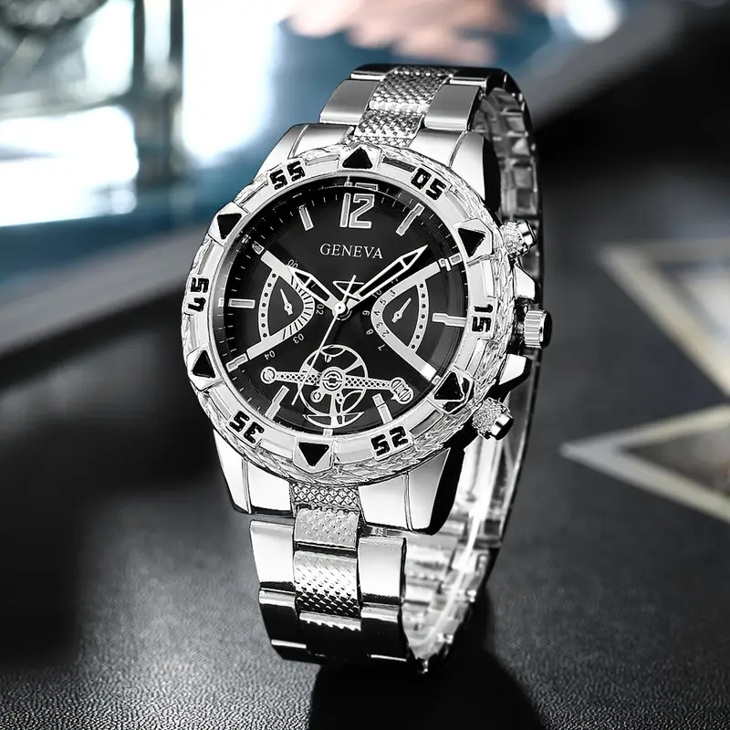 Men's wristwatch, steel strap, quartz, large dial