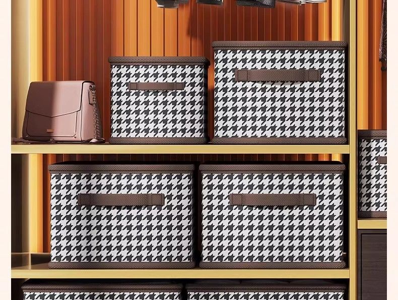 Houndstooth clothing storage box with compartments