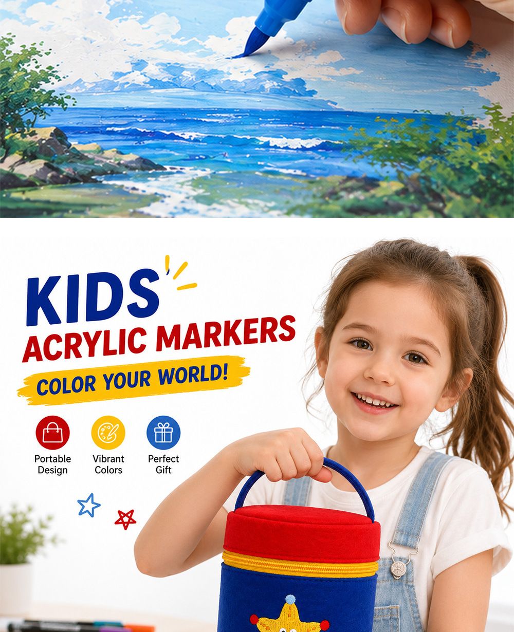 Akrilik marker seti, çocuk resim kalemi, yumuşak uç