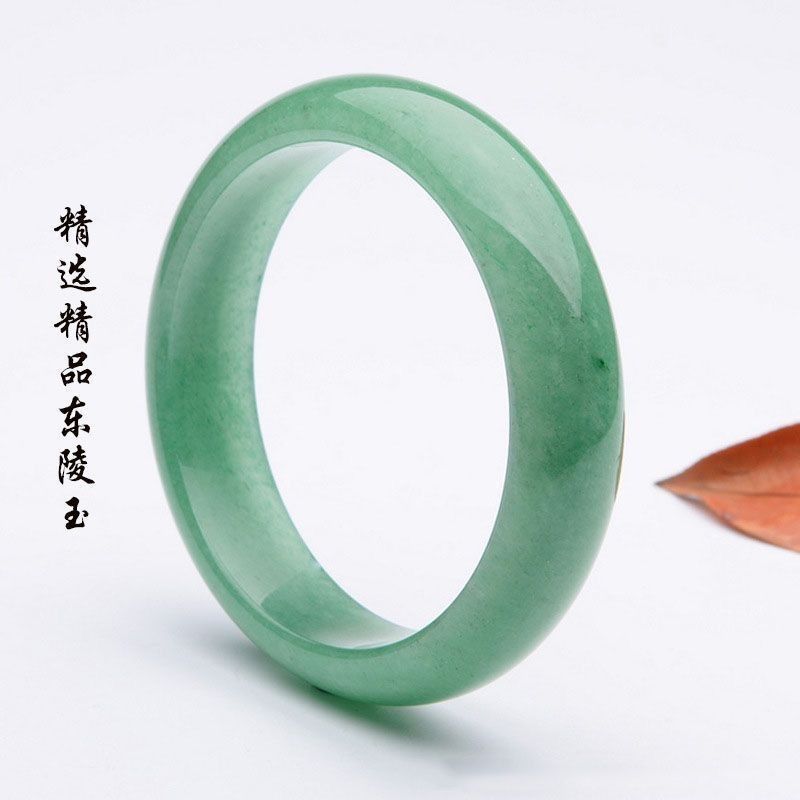 工厂批发东陵玉手镯女款手饰自然风扁条菠菜色直播间正圈圆条玉石