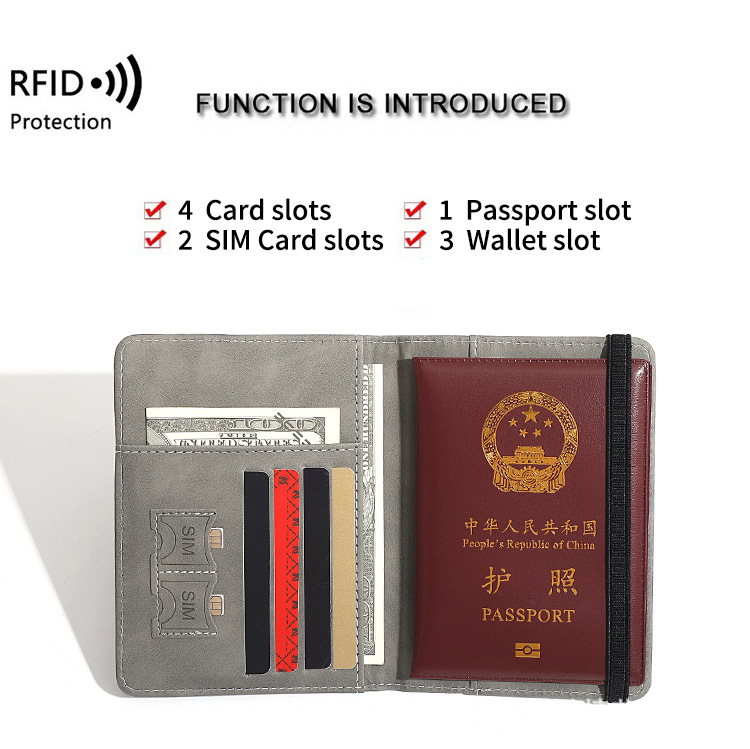 PU deri RFID pasaport çantası, çok fonksiyonlu