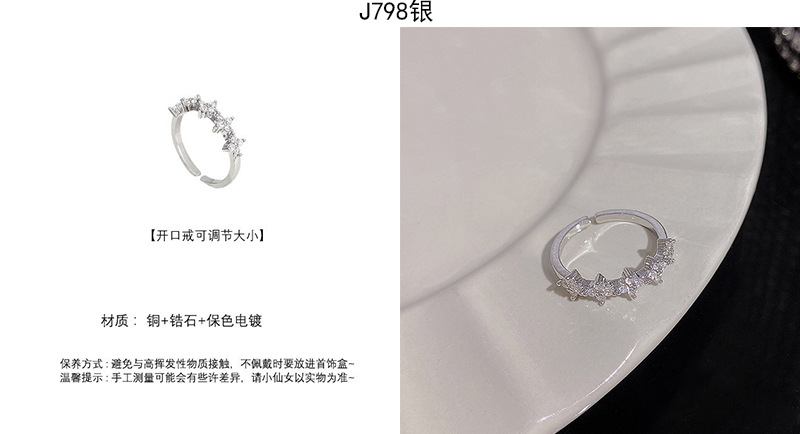 Silver zircon open adjustable ring, elegant