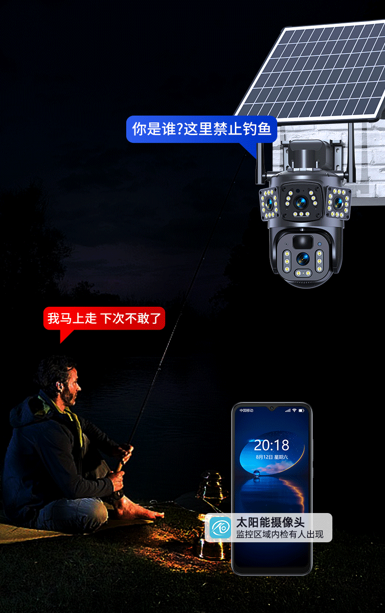 Solar surveillance camera 360° night vision remote viewing