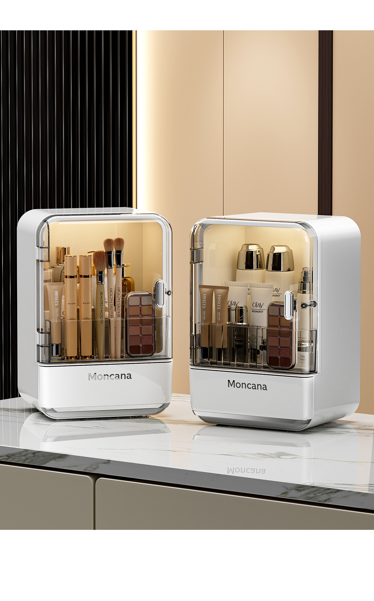 Transparent makeup storage organizer with dust-proof design