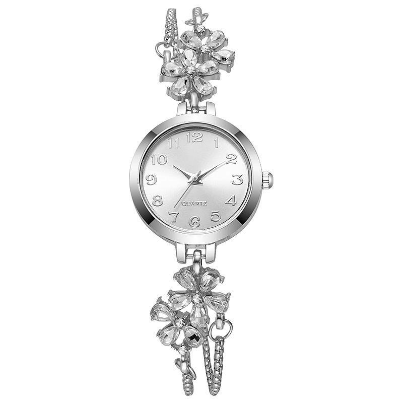 Floral rhinestone women's watch pull-string bracelet