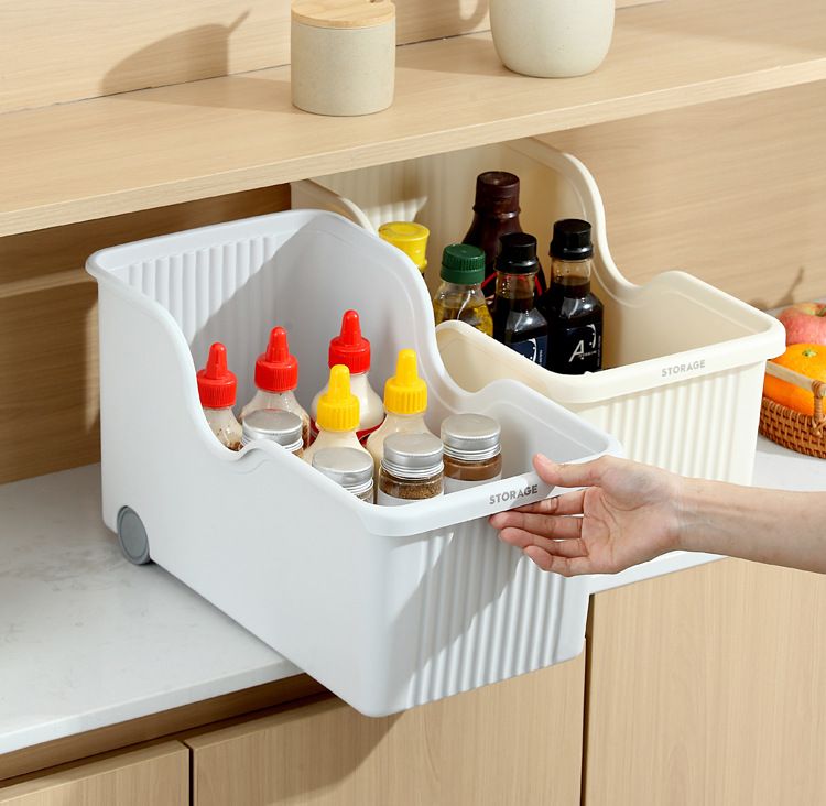 Kunststoff-Küchenlagerbox mit Rädern, japanischer Stil