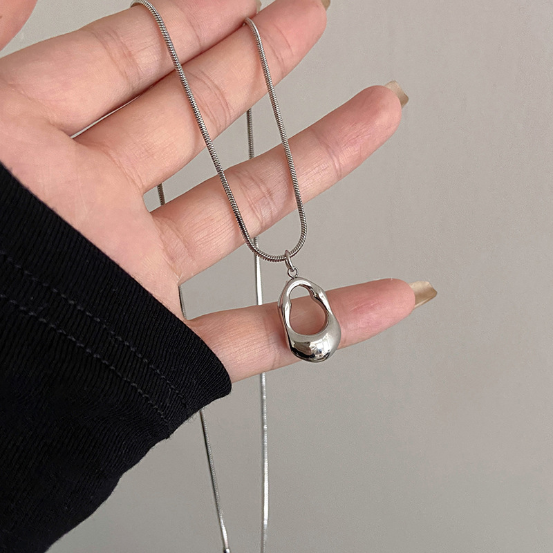 Stainless steel geometric necklace, minimalist design, pendant