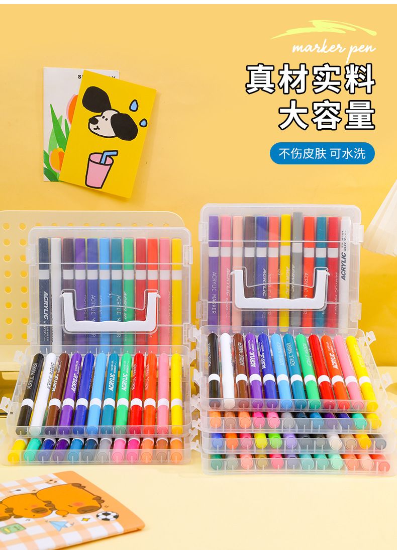 Renkli akrilik marker seti, yumuşak uç, su ile silinebilir