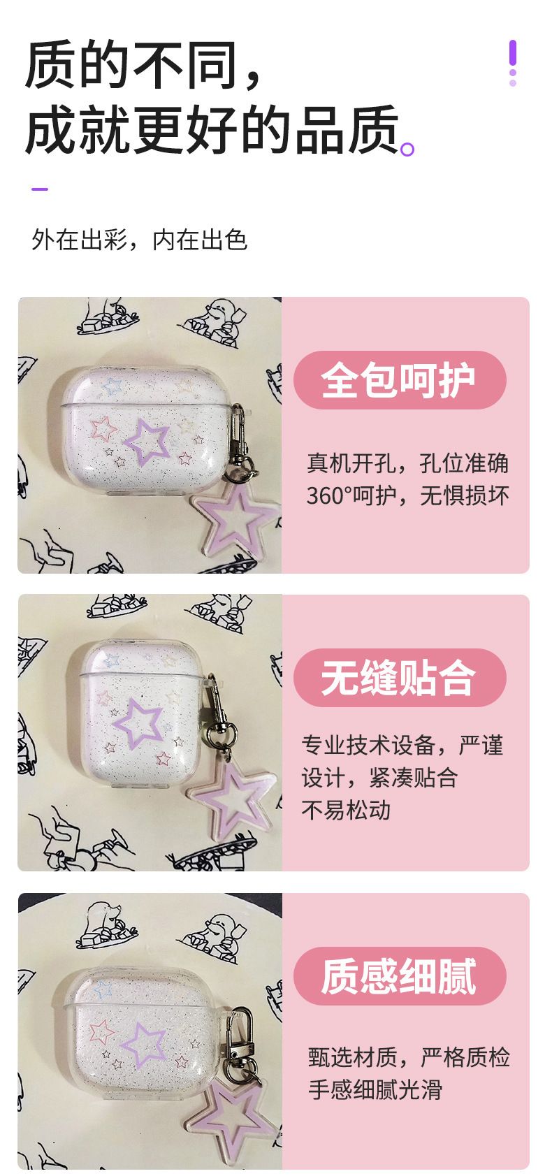 Apple AirPods Case, Clear Protective Shell, Star Design