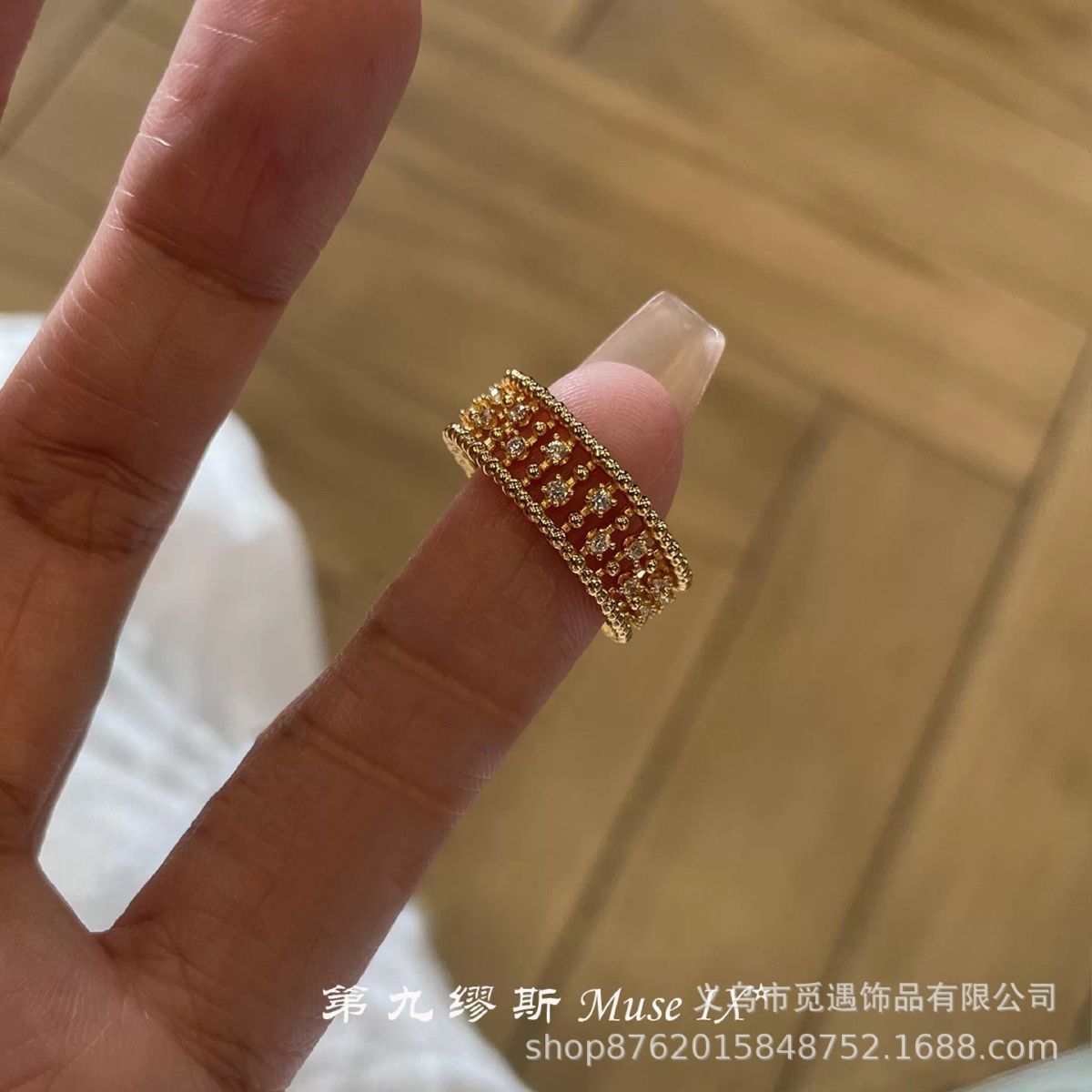 老钱风！中古满钻鸢尾花戒指女轻奢小众高级感独特叠戴食指戒指环