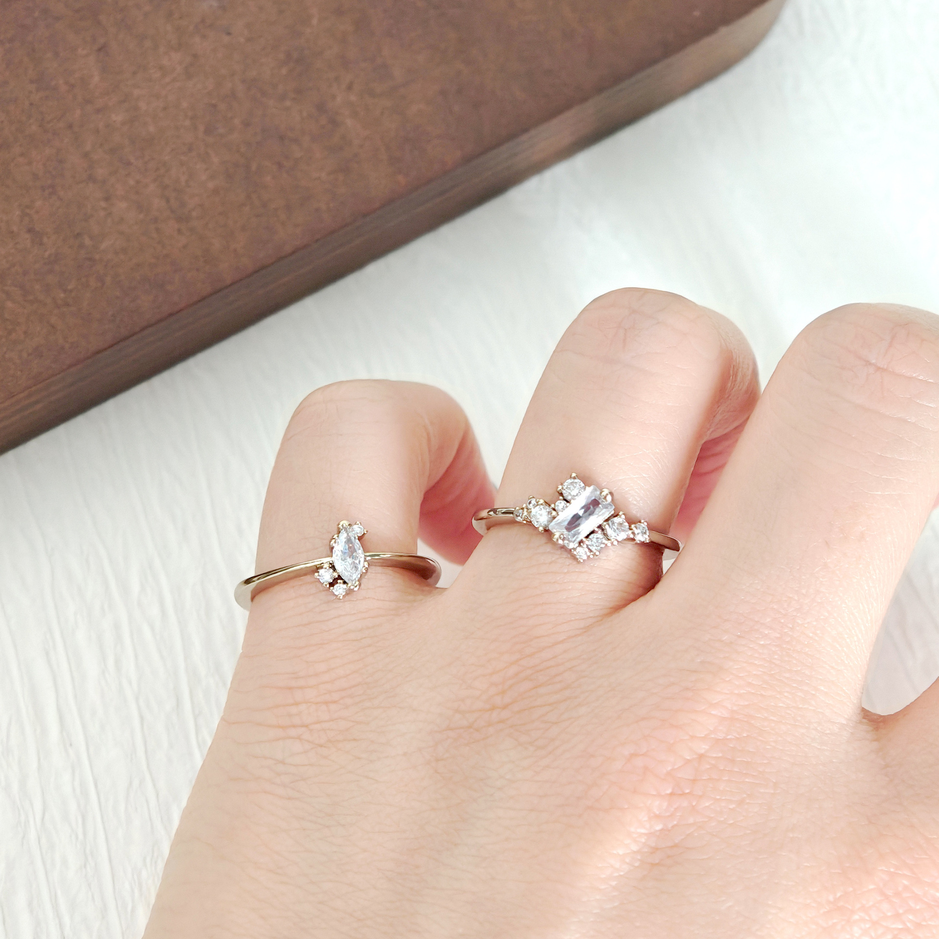 Coffee Gold Zircon Ring, Open Design, Stackable