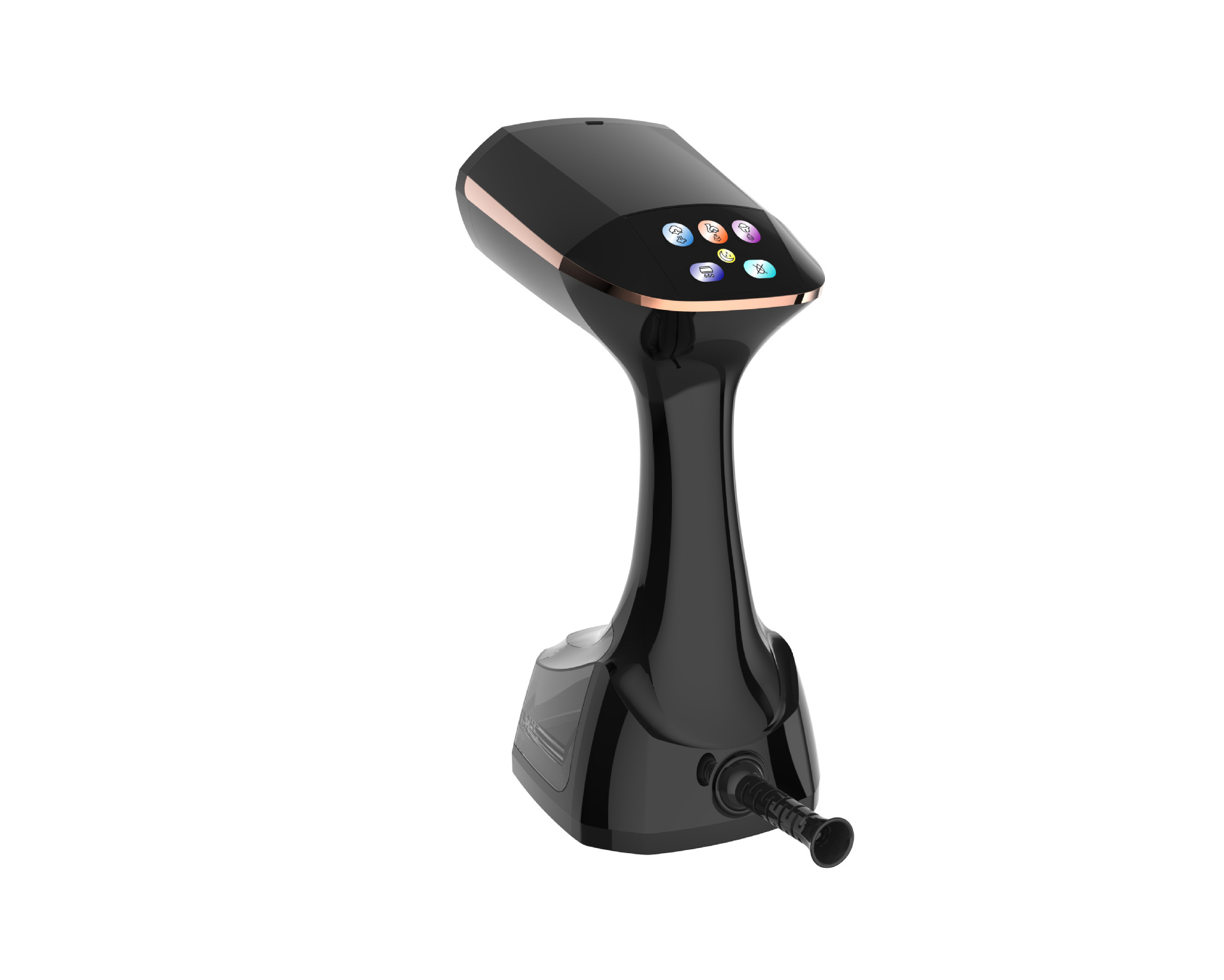 Handheld garment steamer, touch screen, vertical iron function